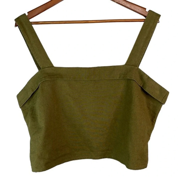 ABERCROMBIE & FITCH NWT Olive Green Linen Square Neck Crop Tank Top Smock XL - Picture 2 of 12